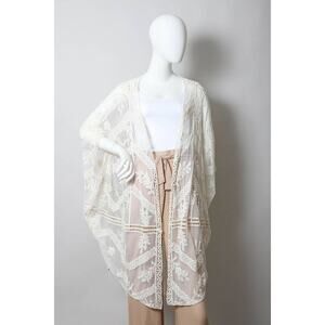 32. Embroidered Mesh Leaf Botanical Kimono